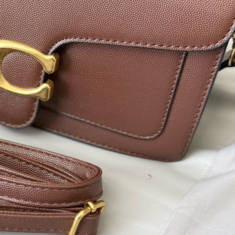 Eco  Leather Crossbody Bag in Brown with Gold Hardware